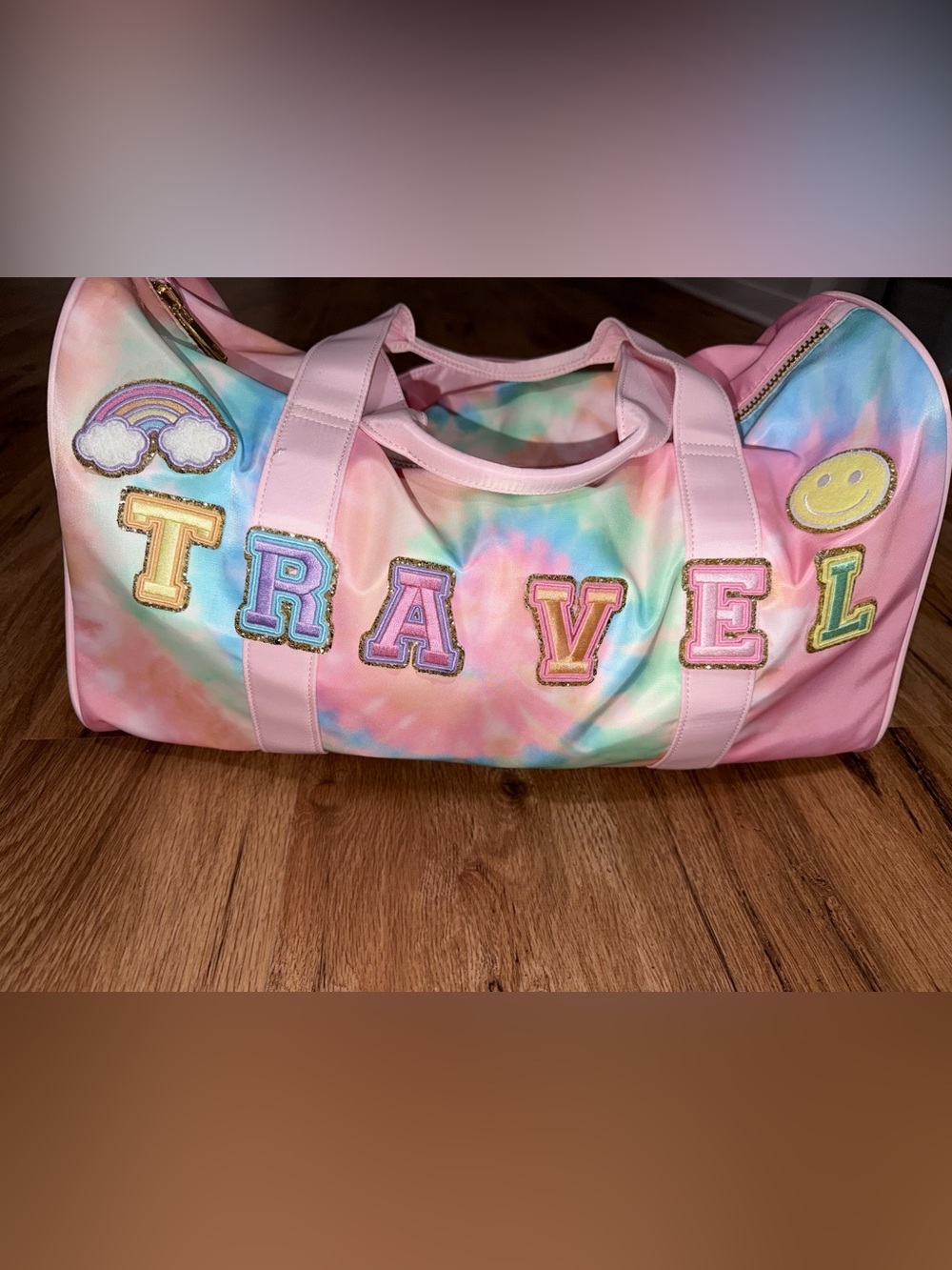Stoney Clover Lane Pastel Tie-Dye Travel Duffel with Applique Letters